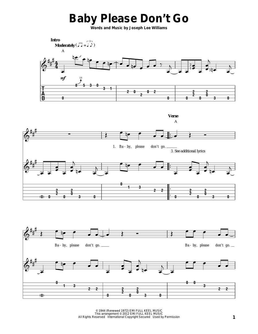 Baby Please Don't Go Acoustic Guitar scores gallery preview page 1