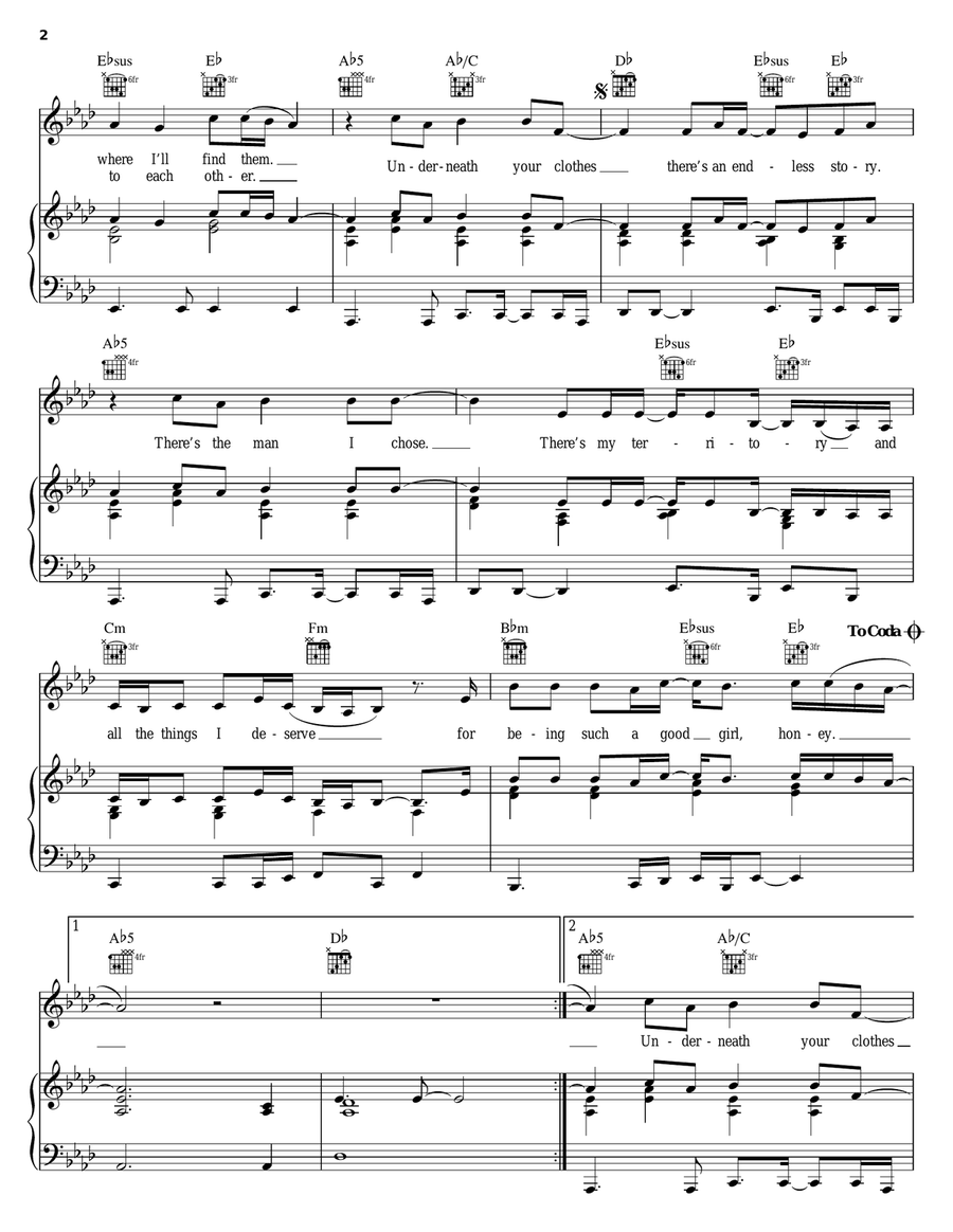 Underneath Your Clothes Underneath Your Clothes Piano, Vocal, Guitar scores gallery preview page 2