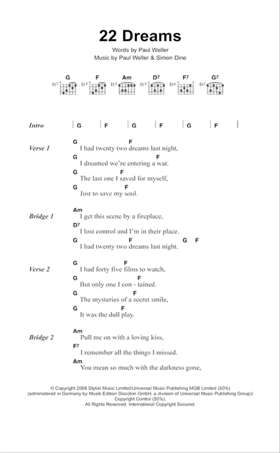 22 Dreams Guitar scores gallery preview page 1