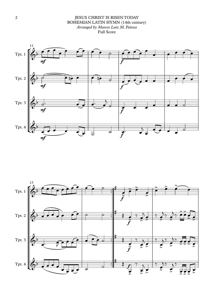 Jesus Christ is Risen Today - Trumpet Quartet Brass Quartet scores gallery preview page 4