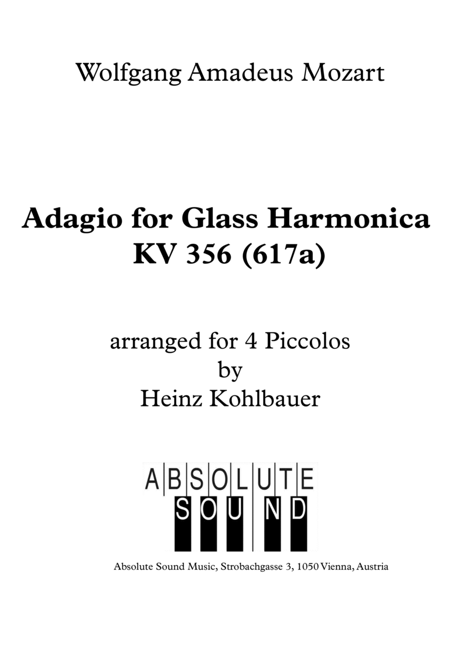 Adagio for Glass Harmonica K. 356 (617) for 4 Piccolos - Adagio für Glasharmonika für 4 Piccoli Woodwind Quartet scores gallery preview page 1
