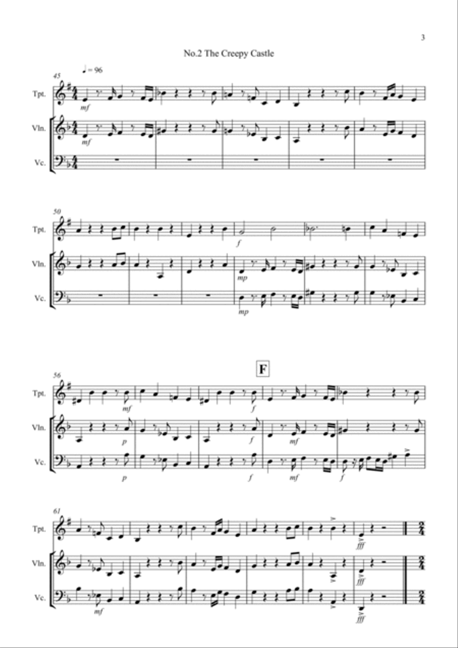 3 Halloween Pieces for Trumpet, Violin and Cello Trio Small Ensemble scores gallery preview page 3