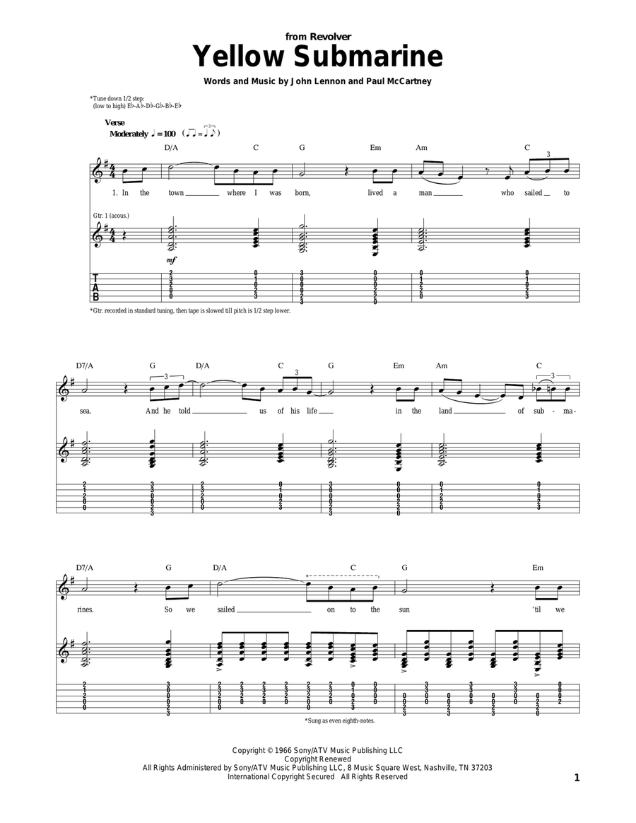 Yellow Submarine Acoustic Guitar scores gallery preview page 1