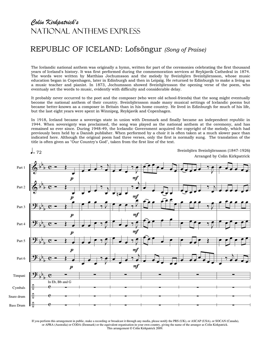 Republic of Iceland National Anthem: Lofsöngur Large Ensemble scores gallery preview page 4