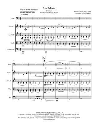Ave Maria (Caccini) D minor (Bass Clef) for low voice and string quartet