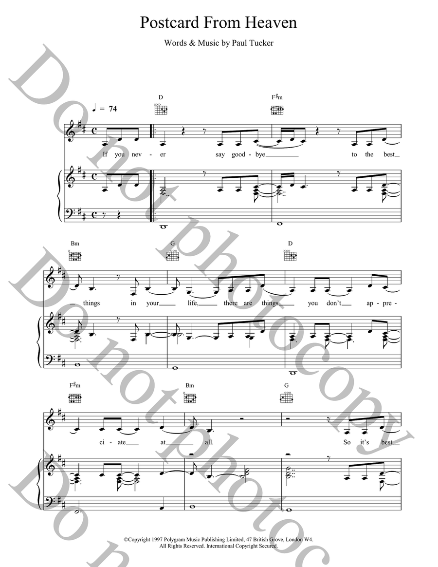 Postcard From Heaven Piano, Vocal, Guitar scores gallery preview page 1