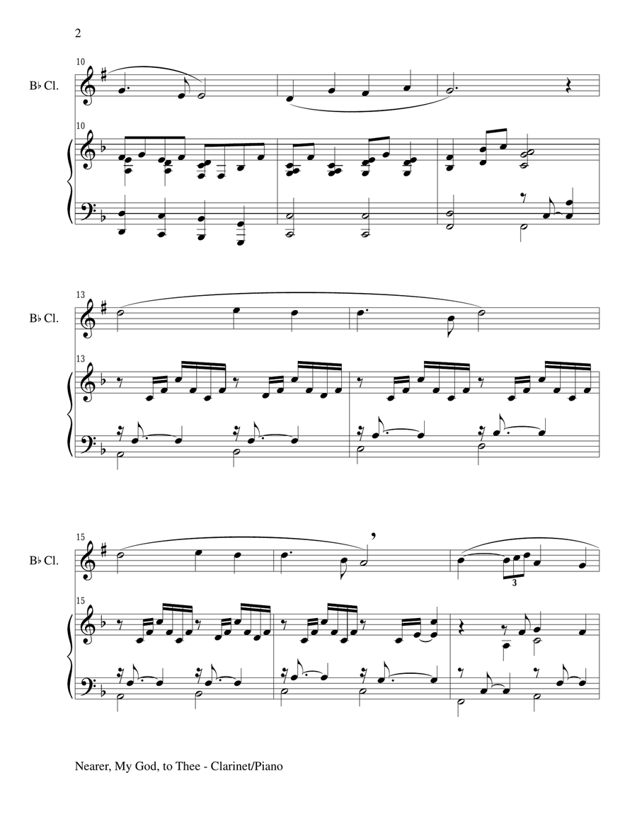 NEARER, MY GOD, TO THEE (Duet– Bb Clarinet/Piano with Score and Clar Part) Woodwind Duet scores gallery preview page 2