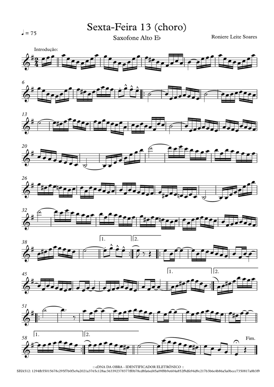 Sexta-Feira 13 Sexta-Feira 13 Alto Saxophone scores gallery preview page 1