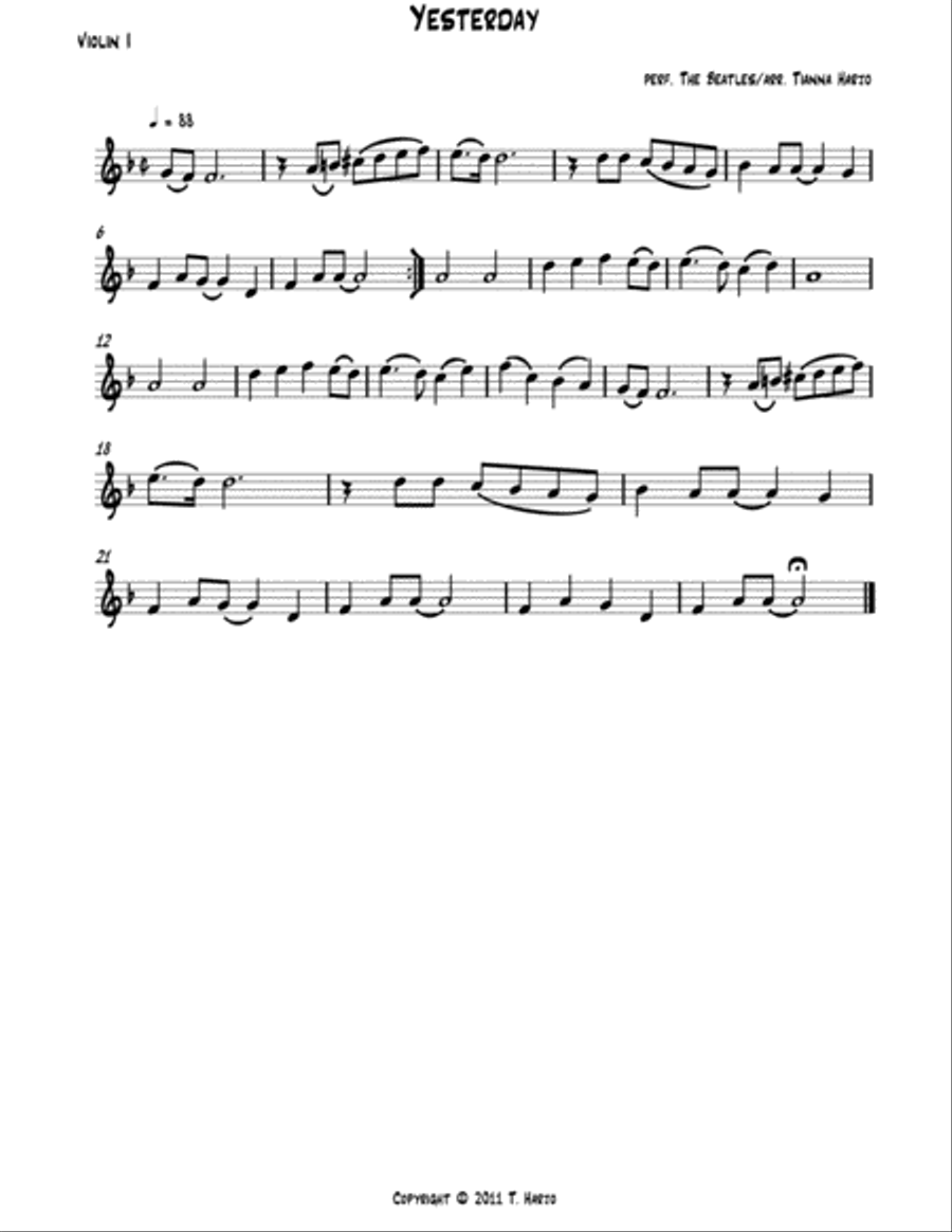 Yesterday String Quartet scores gallery preview page 1