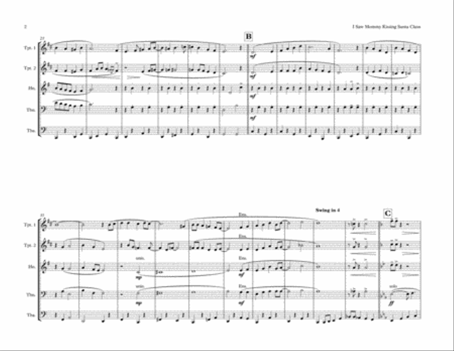 I Saw Mommy Kissing Santa Claus Brass Ensemble scores gallery preview page 2