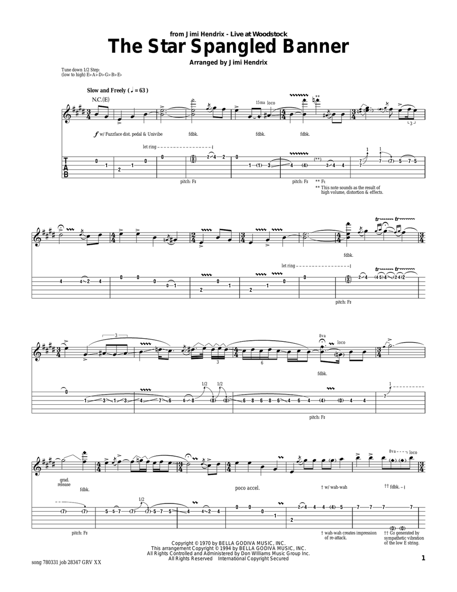 The Star Spangled Banner (Instrumental) Guitar Tablature scores gallery preview page 1