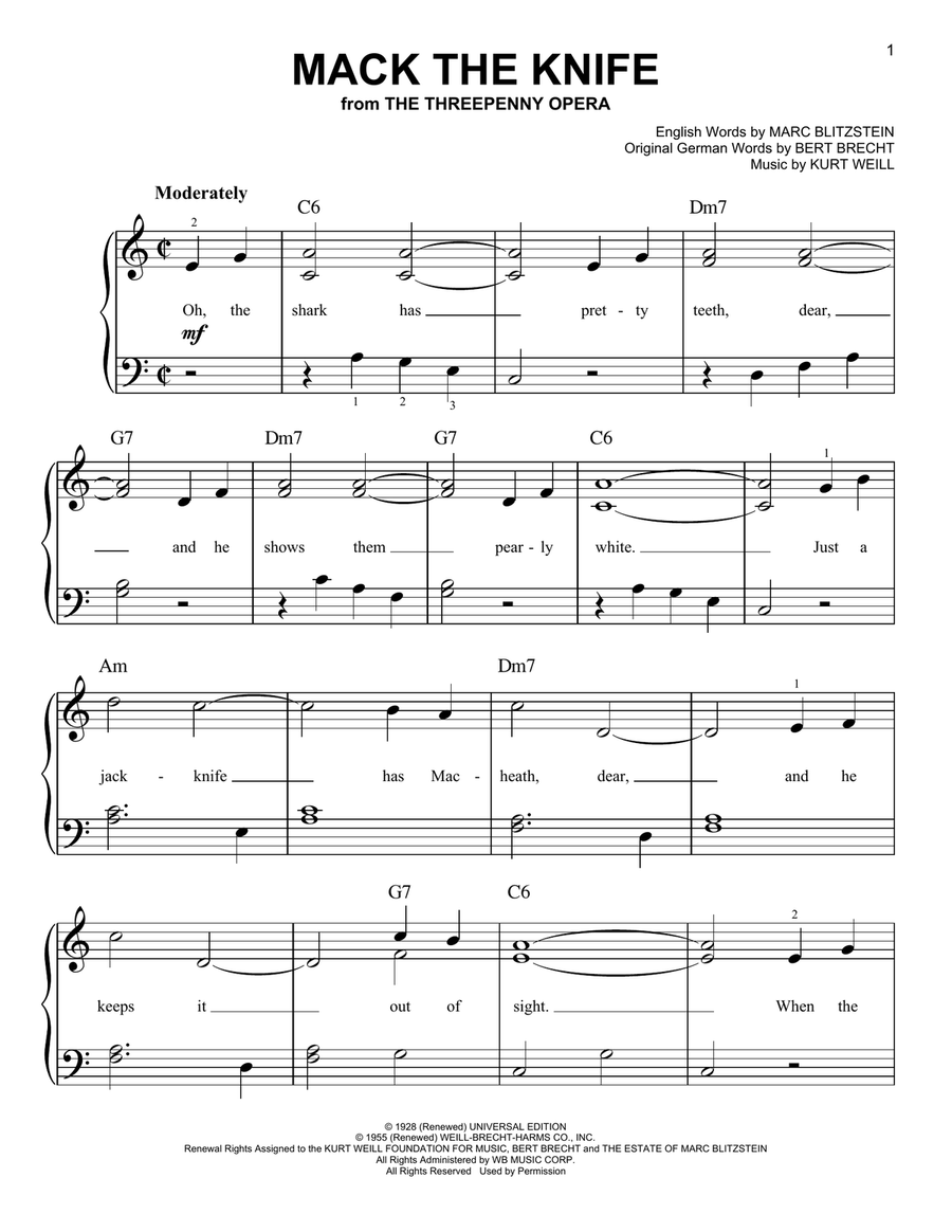 Mack The Knife Easy Piano scores gallery preview page 1