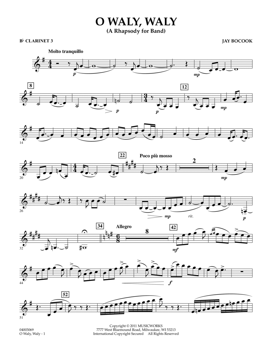 O Waly Waly (A Rhapsody For Band) - Bb Clarinet 3 Concert Band scores gallery preview page 1