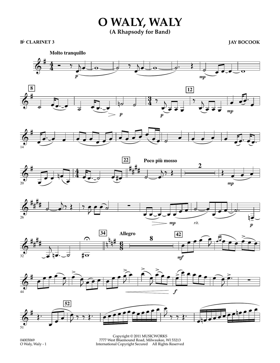 O Waly Waly (A Rhapsody For Band) - Bb Clarinet 3