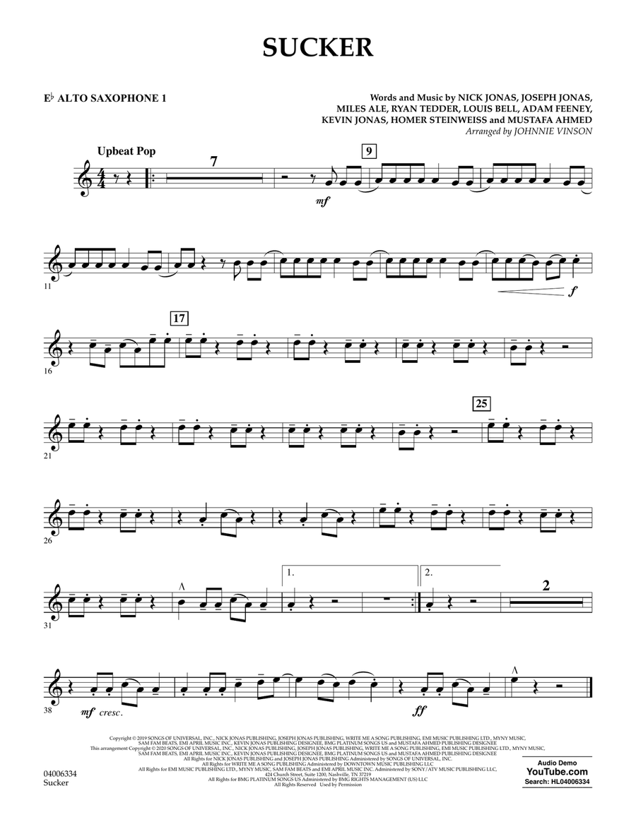 Sucker (arr. Johnnie Vinson) - Eb Alto Saxophone 1