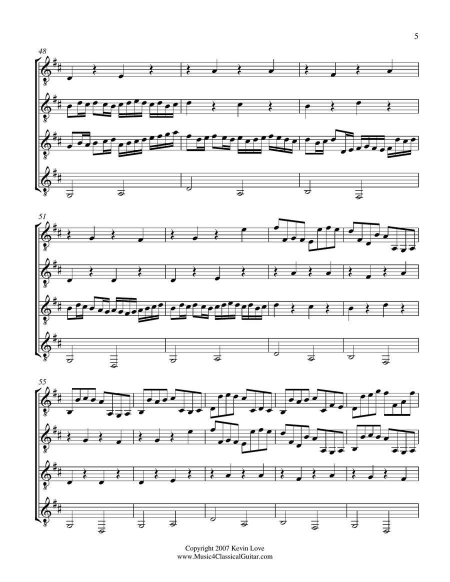 Canon in D (Guitar Quartet) - Score and Parts Guitar Ensemble scores gallery preview page 5