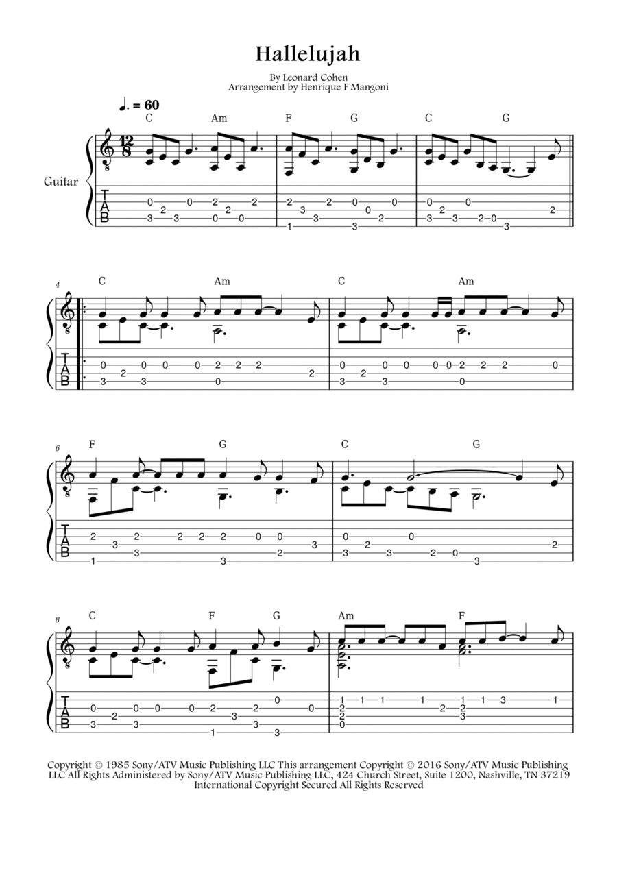 Hallelujah Guitar Tablature scores gallery preview page 1