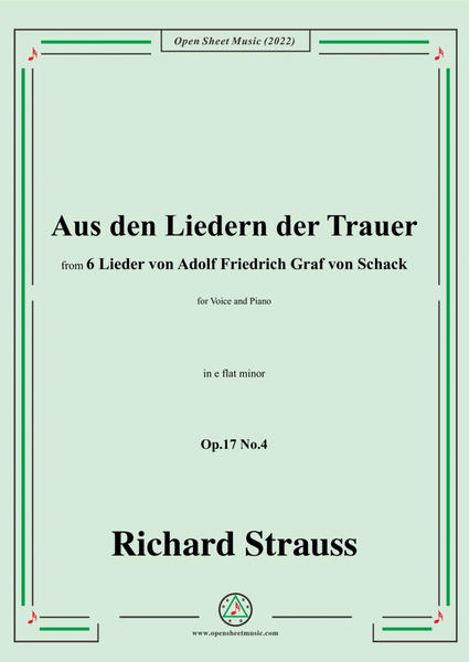 Richard Strauss-Aus den Liedern der Trauer,in e flat minor,Op.17 No.4,for Voice and Piano