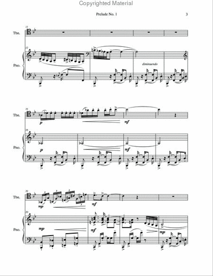 Three Preludes for Trombone & Piano Piano Accompaniment scores gallery preview page 3