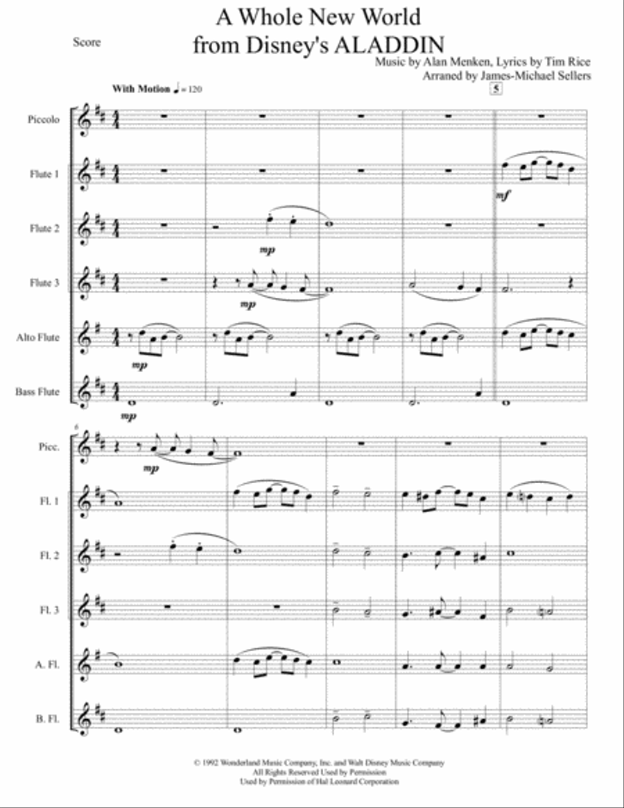 A Whole New World (from 'Aladdin') by Alan Menken Woodwind Ensemble - Digital Sheet Music
