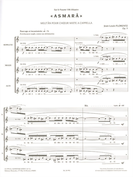 Asmara Op9 - Choeur Mixte A Cappella