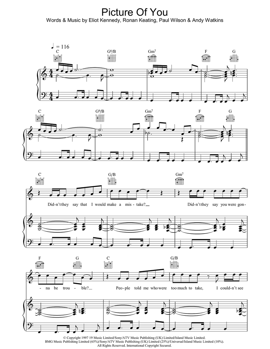 Picture Of You Picture Of You Piano, Vocal, Guitar scores gallery preview page 1