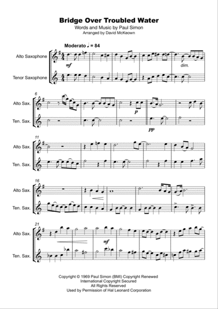 Bridge Over Troubled Water Woodwind Duet scores gallery preview page 2