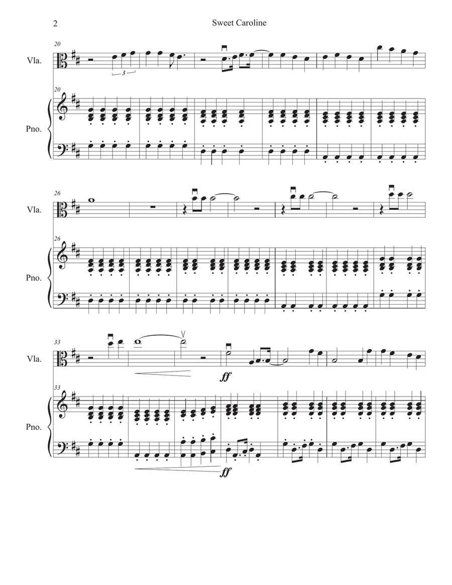 Sweet Caroline Viola Solo scores gallery preview page 2