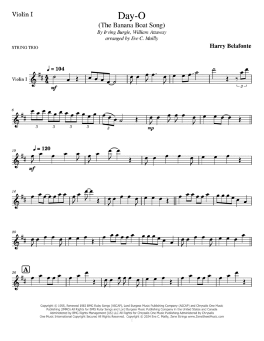 Day-o (the Banana Boat Song) String Trio scores gallery preview page 6