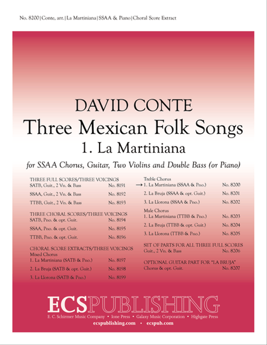 Three Mexican Folk Songs: 1. La Martiniana SSAA scores gallery preview page 1