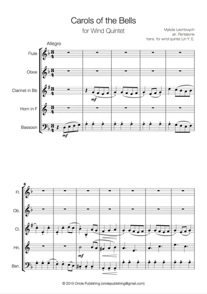 Christmas Suite for Wind Quintet (Carols of the Bells, Silent Night, Ding Dong! ...) image number null