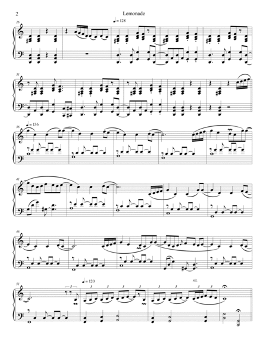 Lemonade Piano Solo scores gallery preview page 2