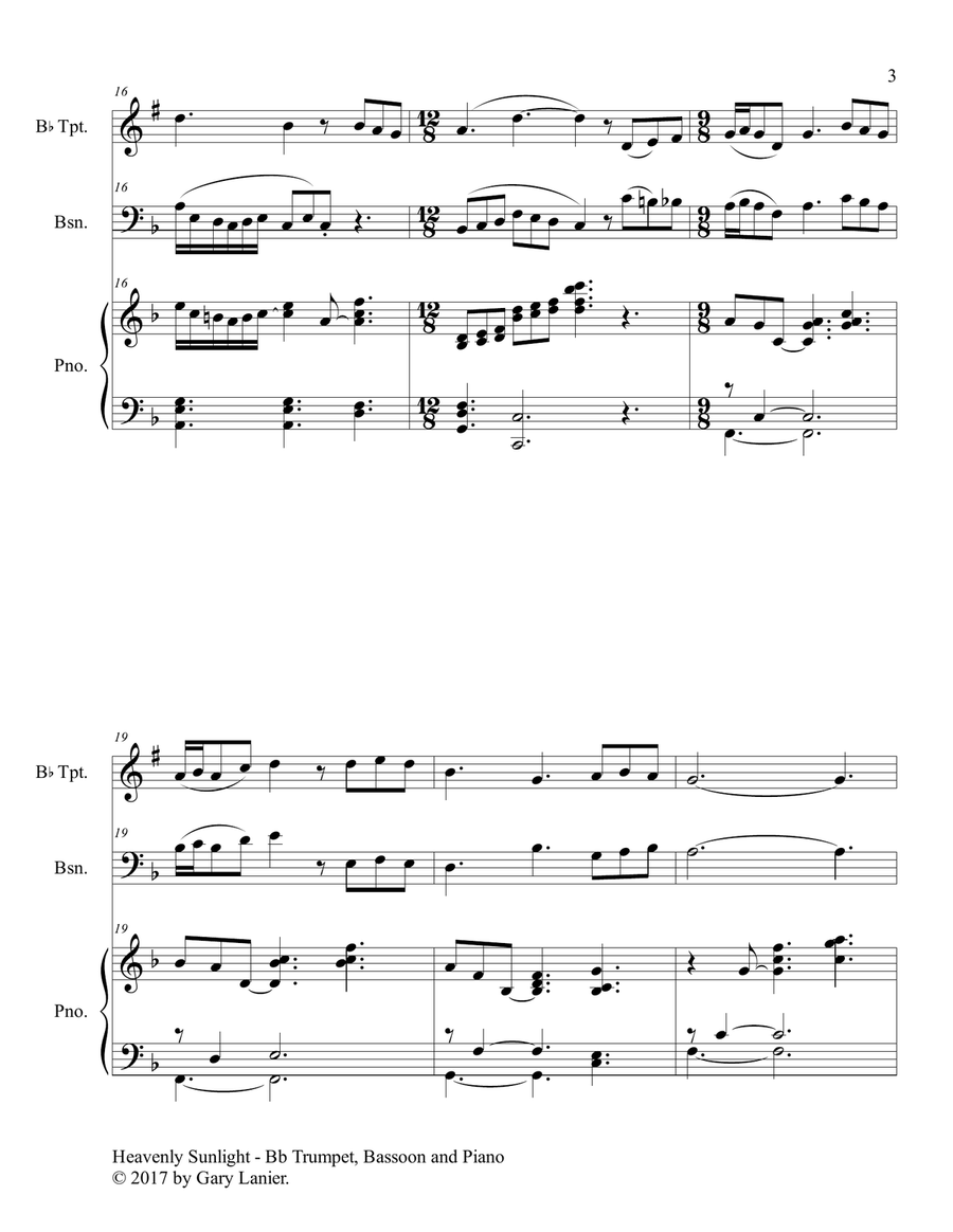 HEAVENLY SUNLIGHT (Trio - Bb Trumpet, Bassoon & Piano with Score/Parts) Trumpet Trio scores gallery preview page 4