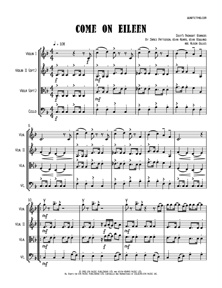 Come On Eileen String Trio scores gallery preview page 1