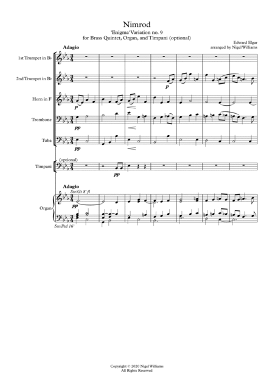 Nimrod, for Brass Quintet, Timpani and Organ Horn scores gallery preview page 2