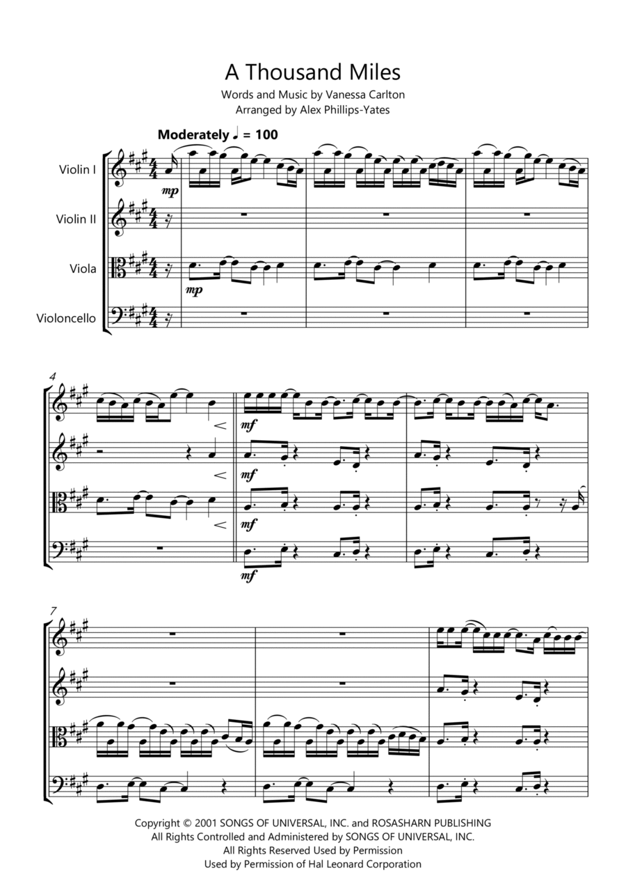 A Thousand Miles String Quartet scores gallery preview page 1