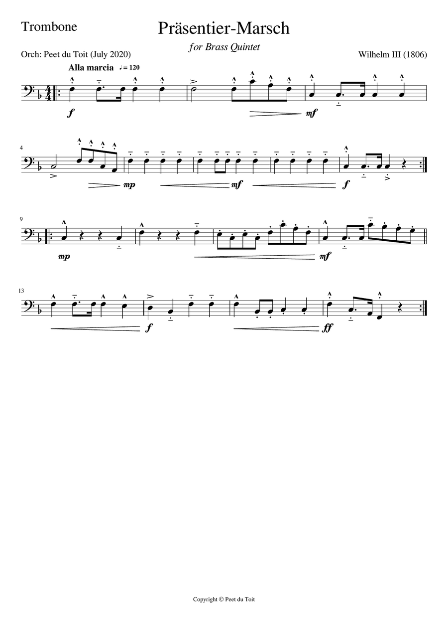 Präsentier-Marsch / Prussian Inspection March - WIllhelm III (Brass Quintet) Brass Quintet scores gallery preview page 6