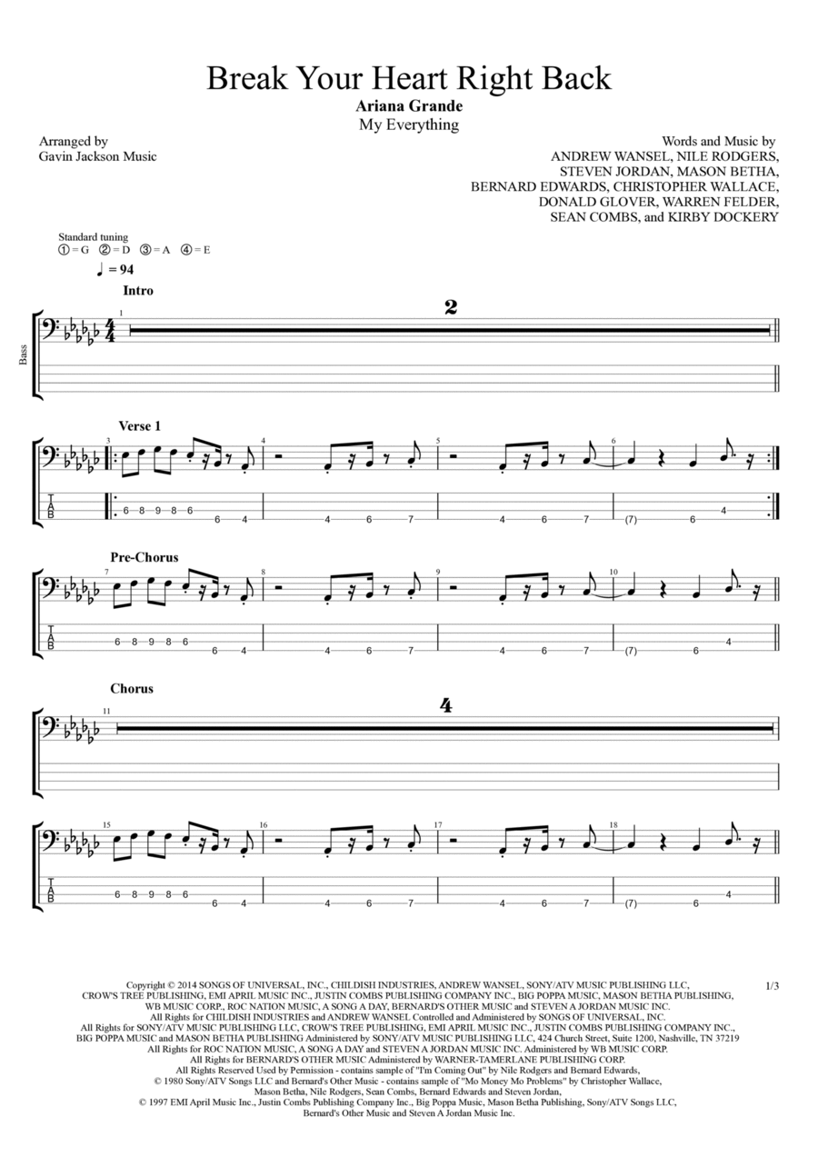Break Your Heart Right Back Guitar Tablature scores gallery preview page 1