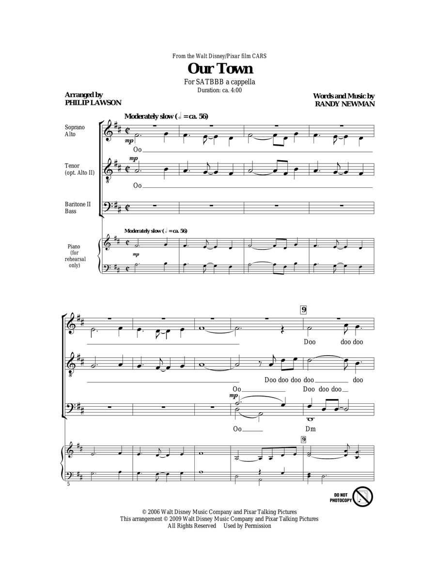 Our Town (from Cars) (arr. Philip Lawson) 4-Part scores gallery preview page 1