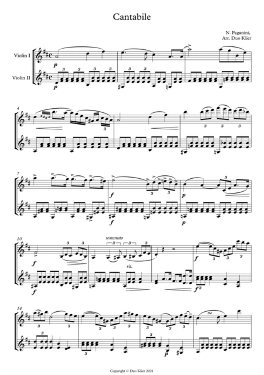 Paganini - Cantabile (Violin Duet) String Duet scores gallery preview page 2