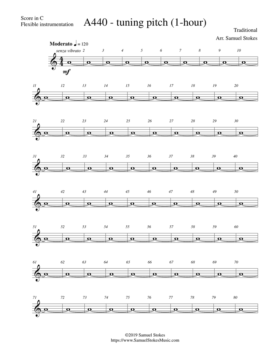 A440 - tuning pitch (1-hour) - score in C for flexible instrumentation image number null