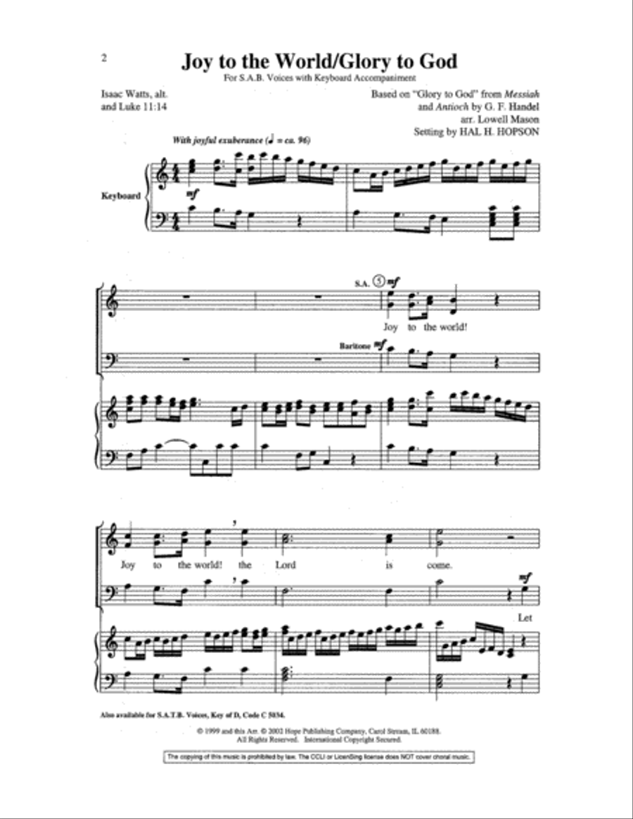 Joy to the World with Glory to God 3-Part scores gallery preview page 2