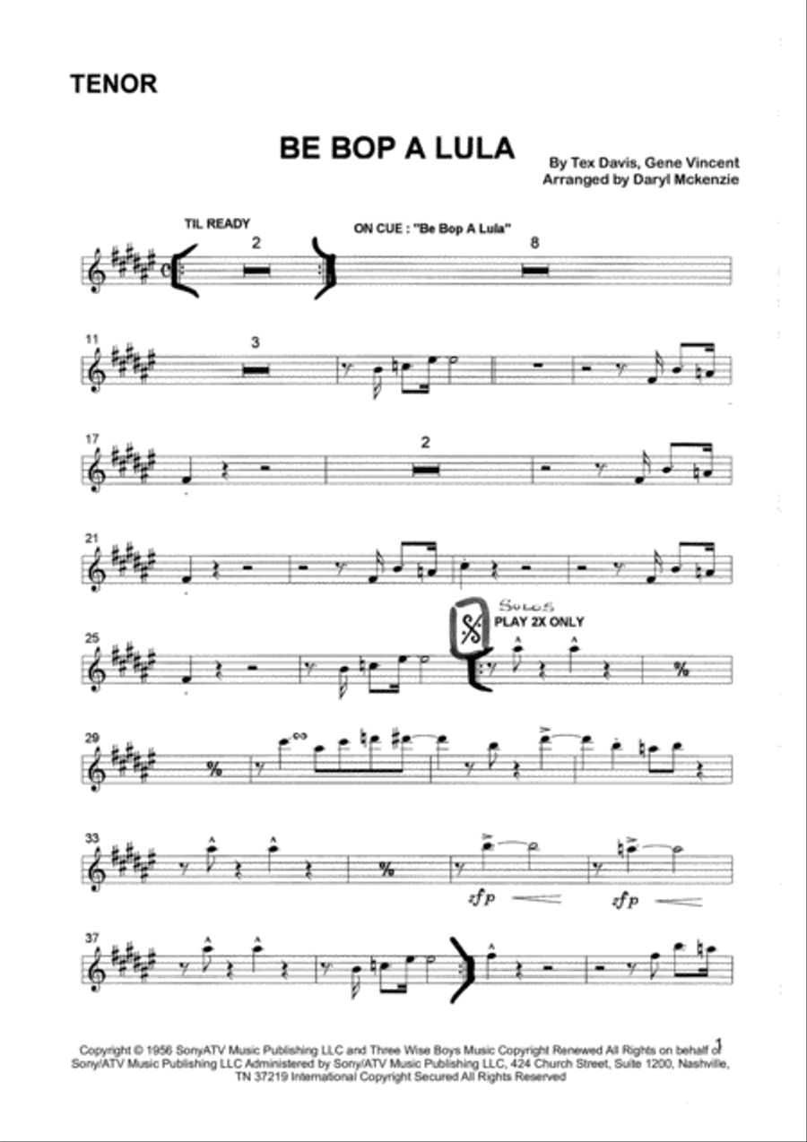Be-bop-a-lula Be-bop-a-lula Tenor Saxophone scores gallery preview page 5