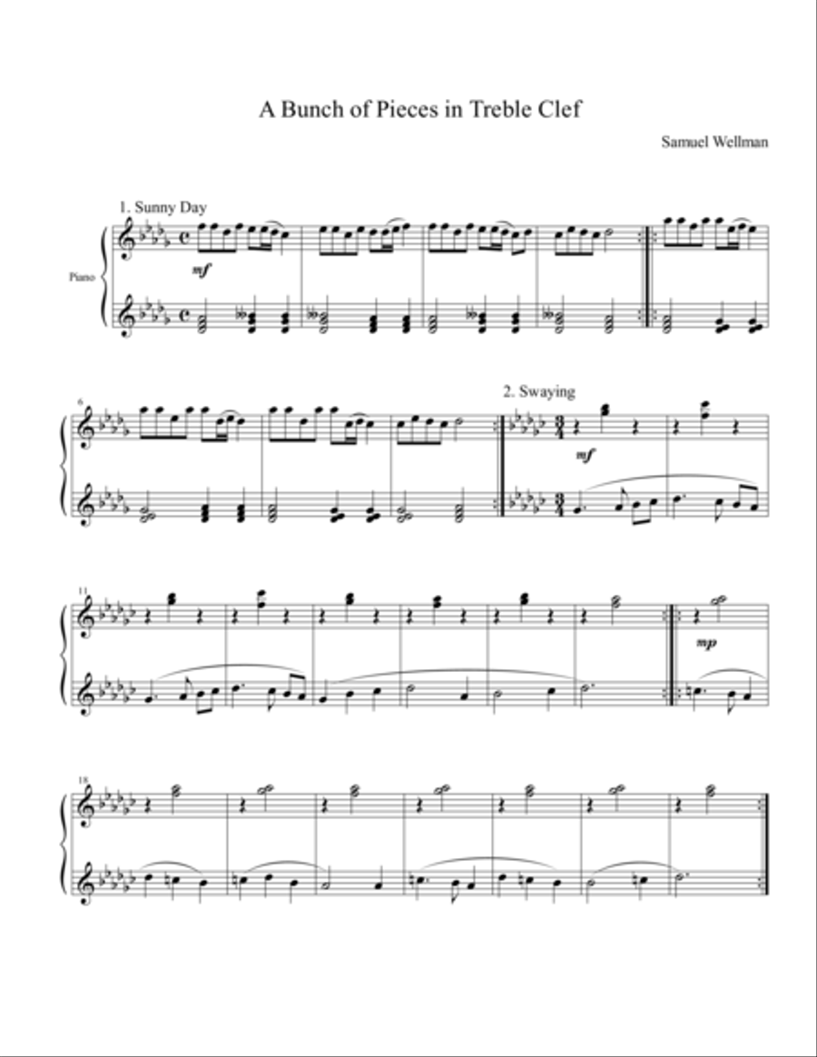 A Bunch of Pieces in Treble Clef Piano Solo scores gallery preview page 1