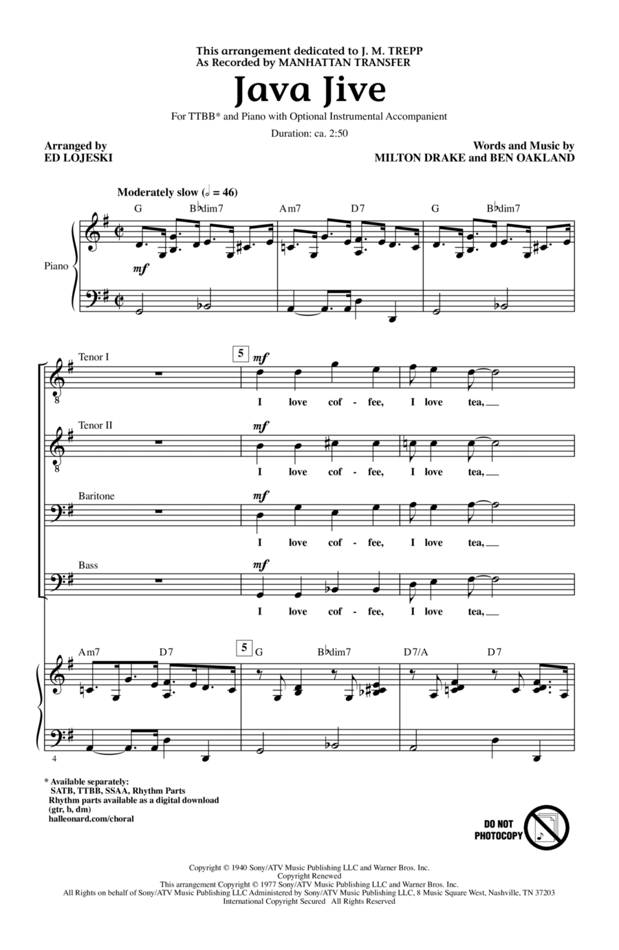 Java Jive (arr. Ed Lojeski) TTBB scores gallery preview page 1