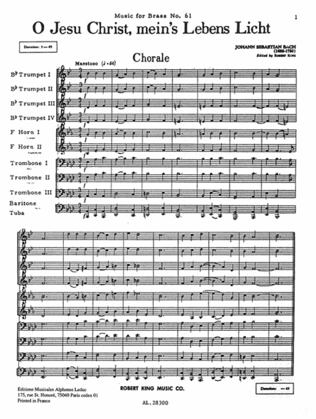 Cantata No 118 Brass Ensemble Sc/pts Mfb 61