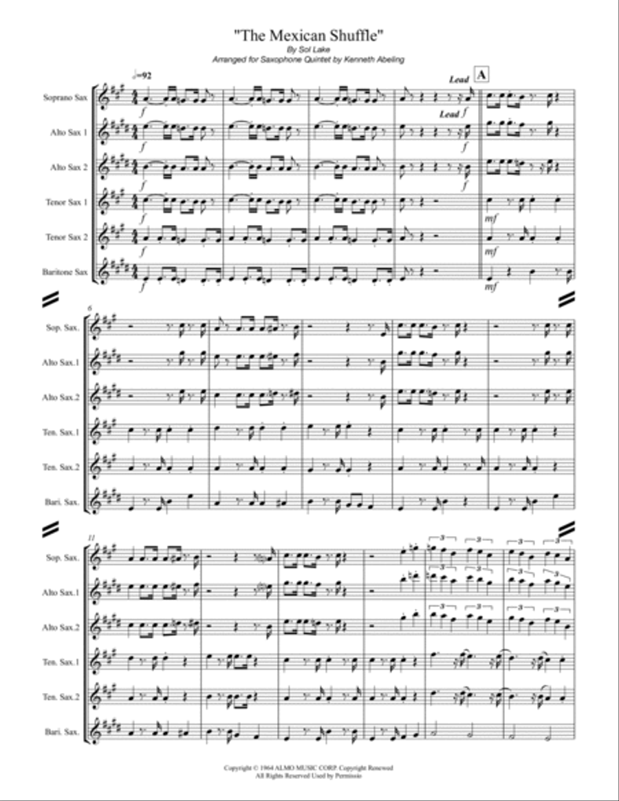 The Mexican Shuffle Saxophone Quintet scores gallery preview page 2