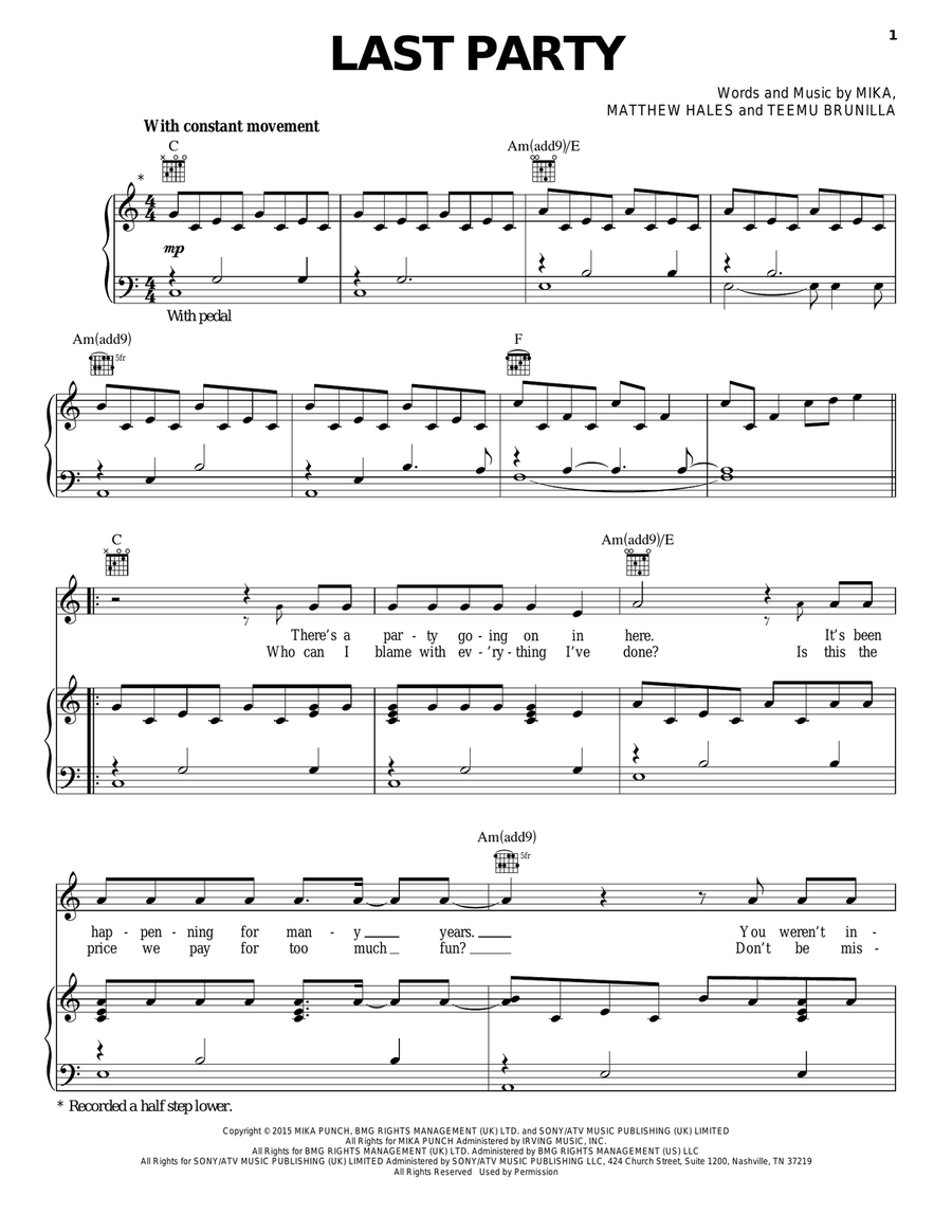 Last Party Last Party Piano, Vocal, Guitar scores gallery preview page 1