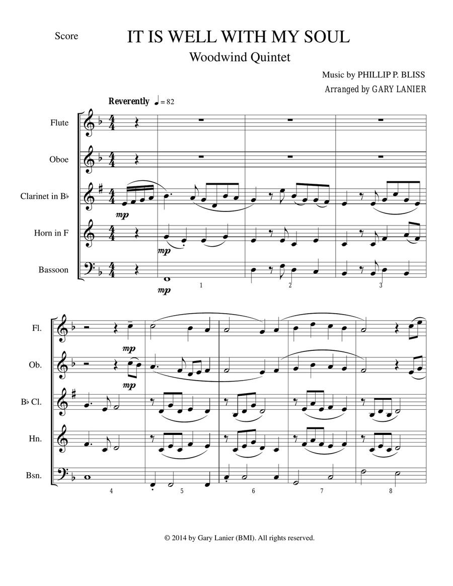 IT IS WELL WITH MY SOUL (WW Quintet with Parts) Woodwind Quintet scores gallery preview page 1