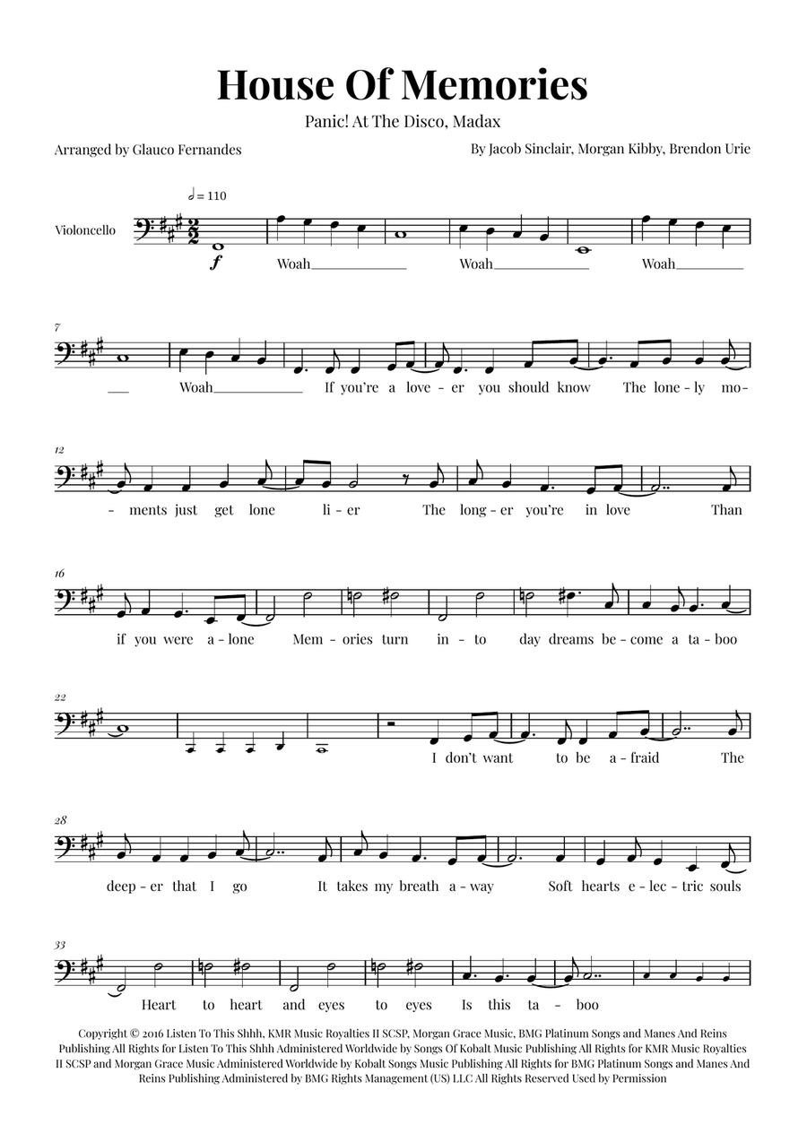 House Of Memories Cello Solo scores gallery preview page 1